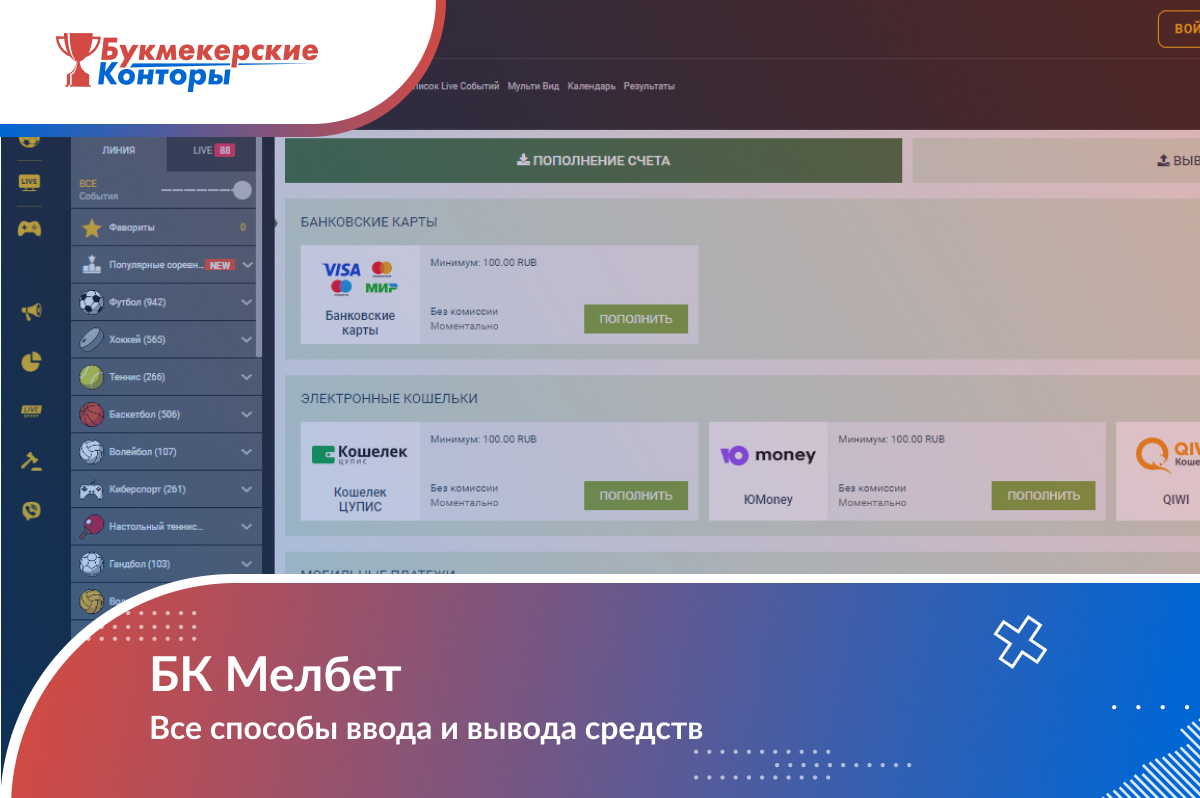Все способы ввода и вывода средств из БК «Мелбет»
